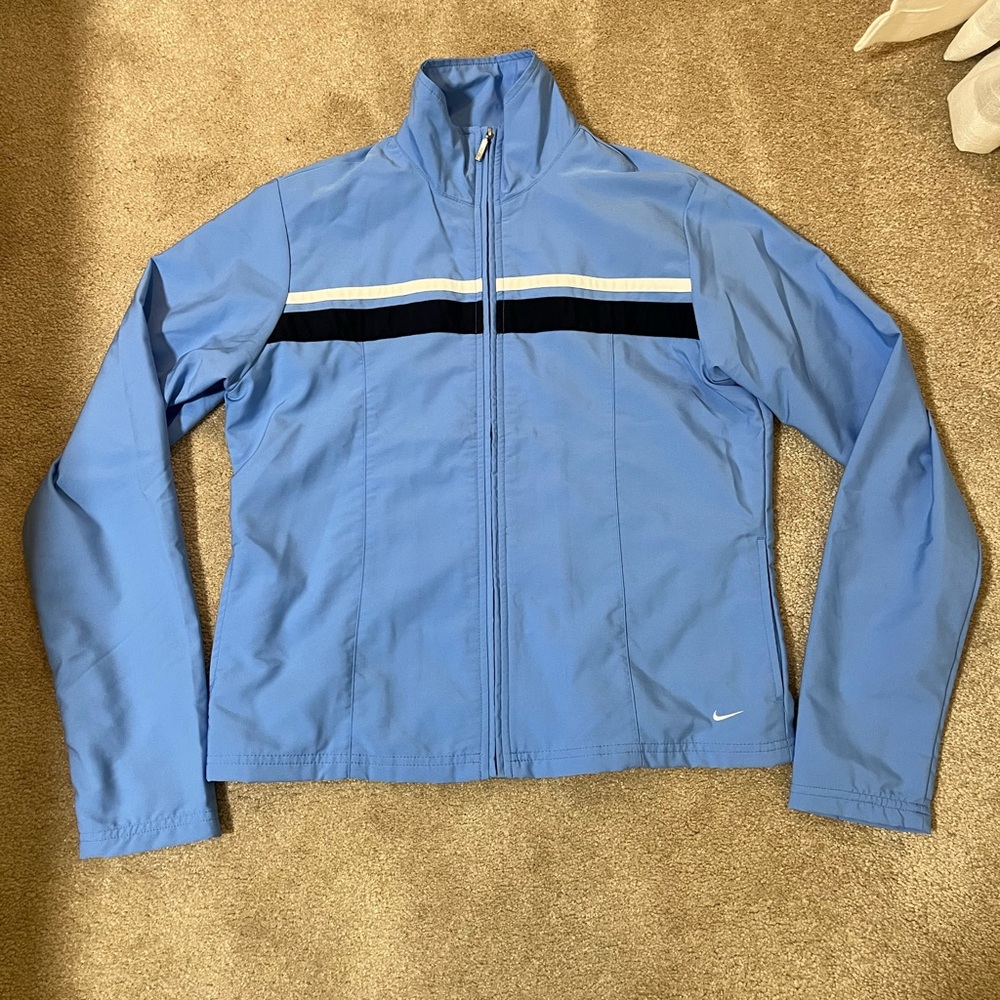 Nike Vintage Windbreaker Jacket blue stripe Full Zip Pockets Size M Y2K